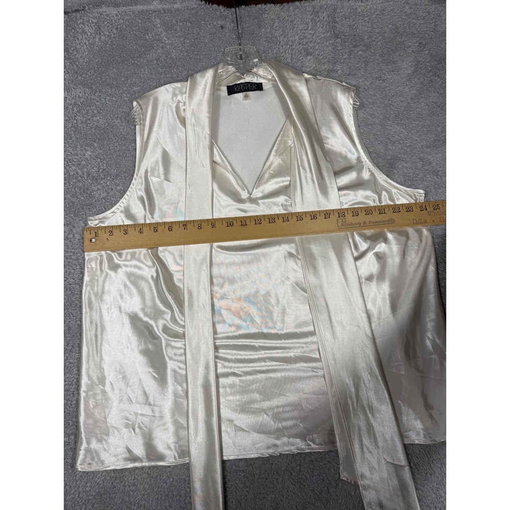 Kasper Blouse Womens 2X Ivory Excellent Satin Tie Neck Sleeveless Office Top - Picture 3 of 12